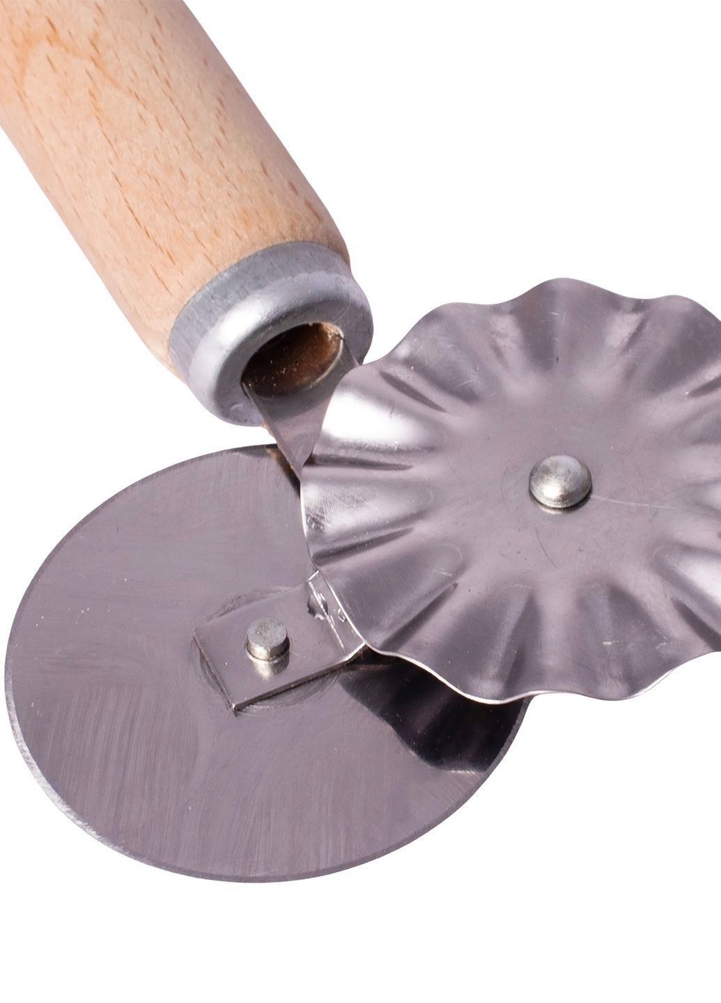 Многофункциональный соединительный нож 2 в 1 для пиццы и теста с роликом и деревянной ручкой 15.5 см Kitchette (275104152)