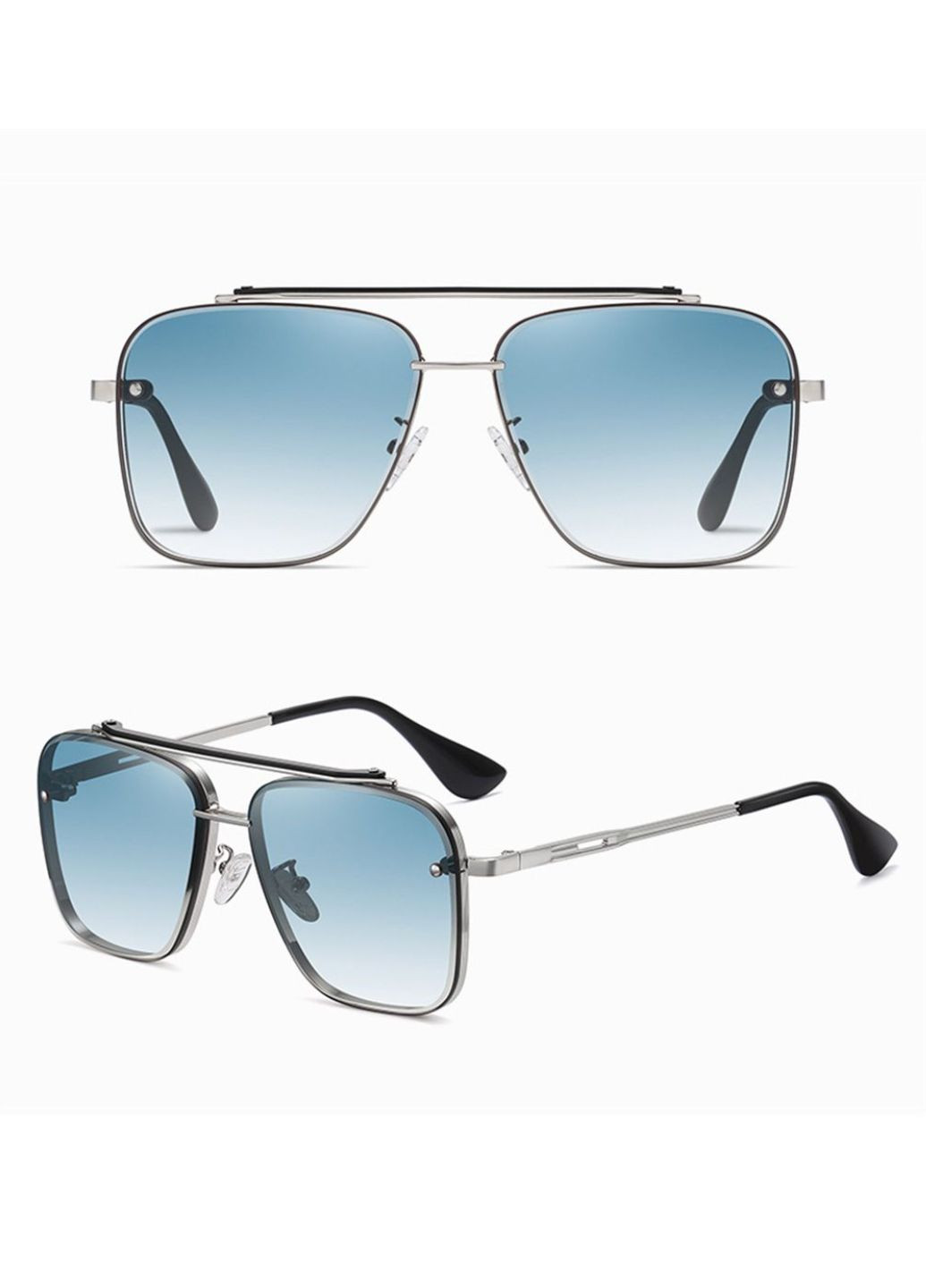 Квадратные очки авиаторы Сине-бирюзовый в серебре No Brand (257783437)
