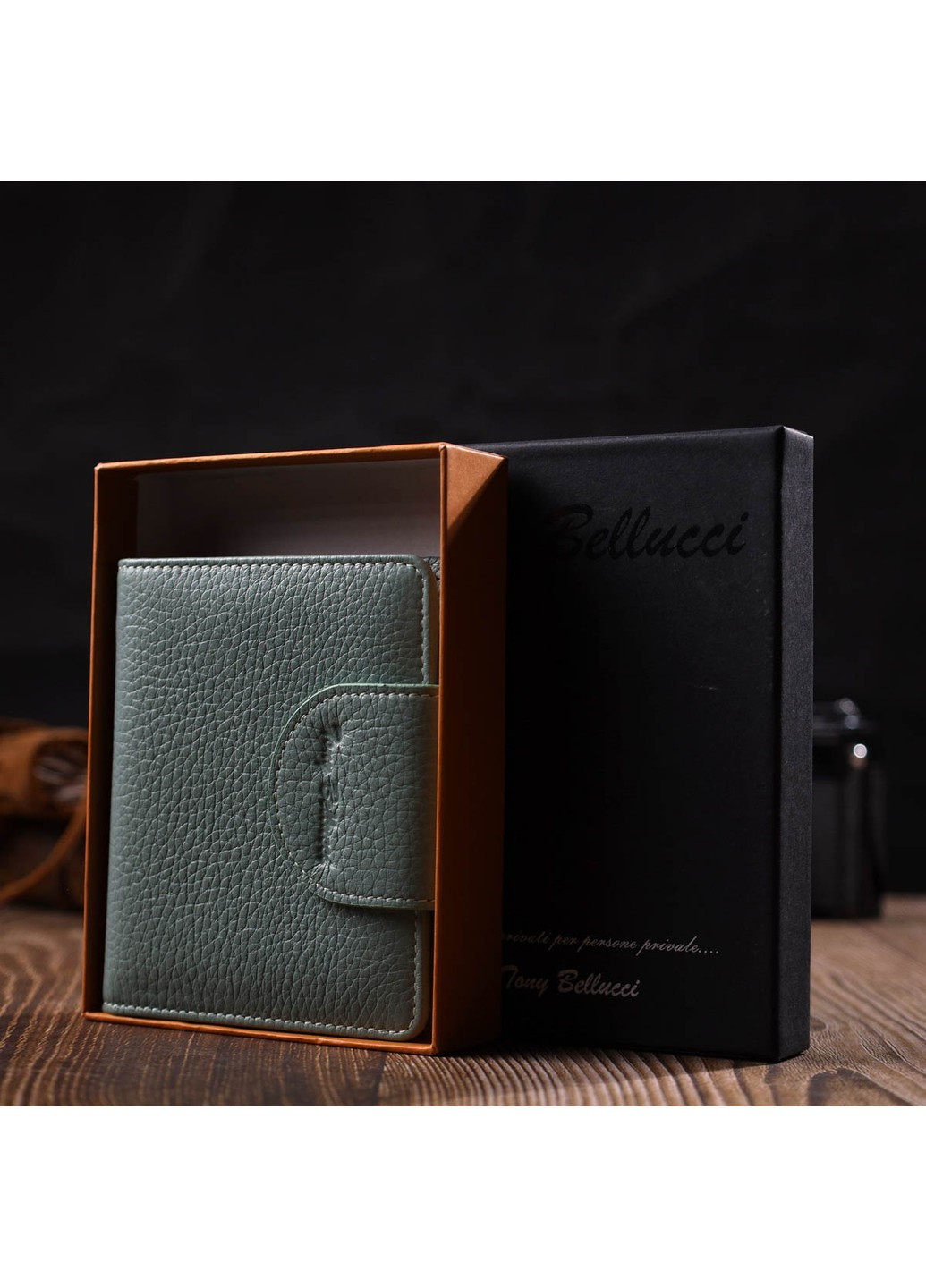 Стильный женский кошелек из натуральной кожи 21986 Серо-зеленый Tony Bellucci (262158028)