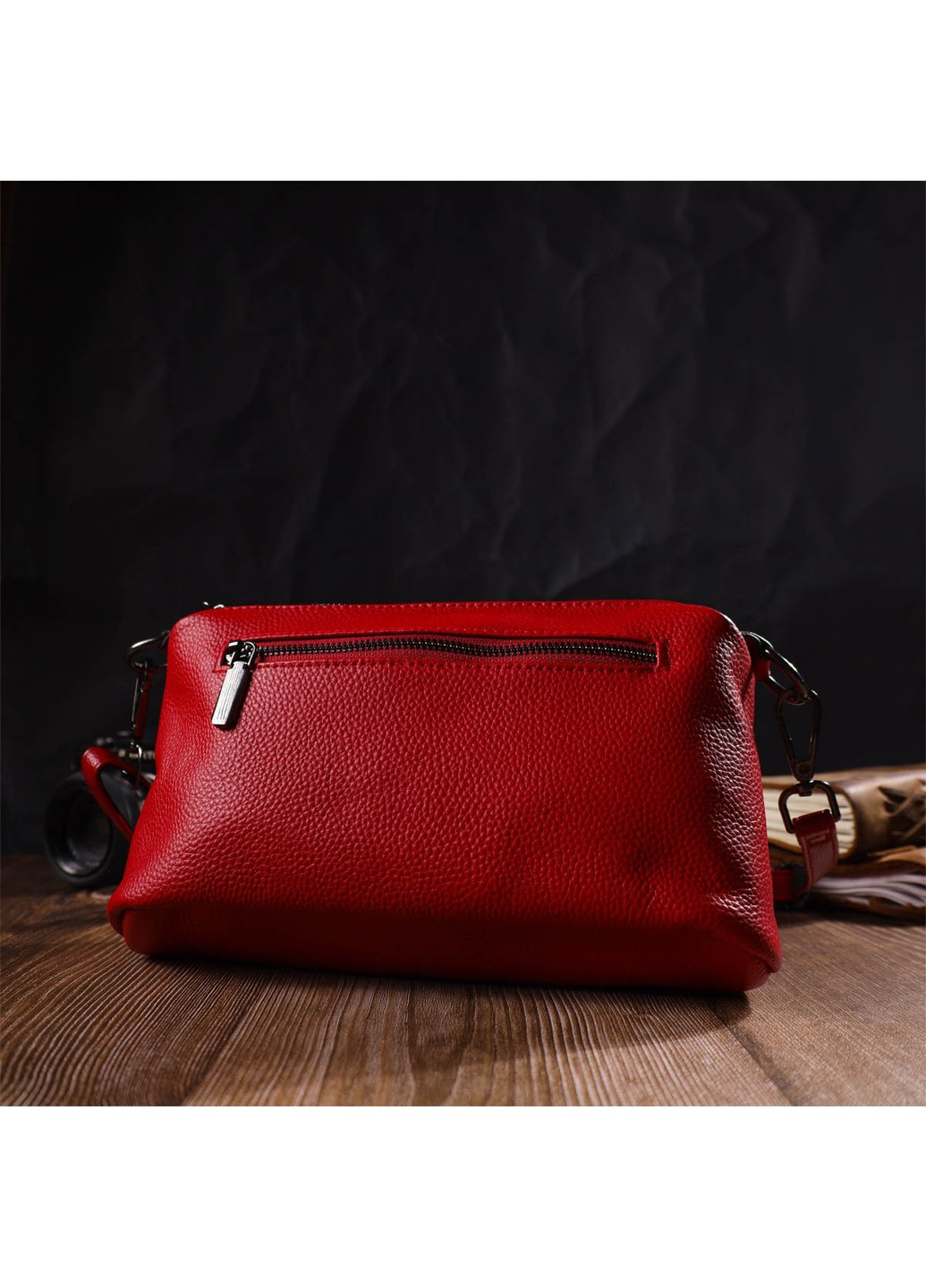 Яркая сумка на три отделения из натуральной кожи 22102 Красная Vintage (260360889)