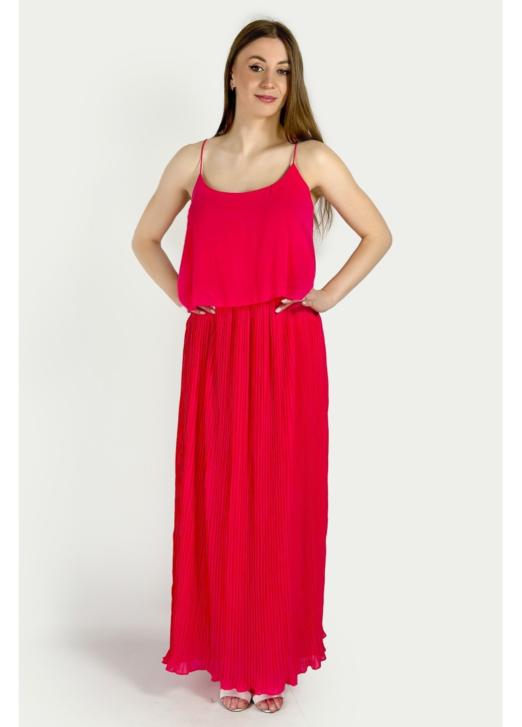 Рожева вечірня сукня 6637/713/671 плісована Massimo Dutti однотонна