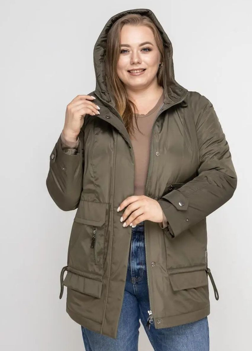 Оливковая (хаки) зимняя зимняя куртка женская большого размера SK