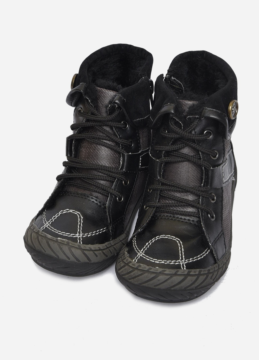 Черные кэжуал осенние ботинки детские демисезон черного цвета на флисе Let's Shop