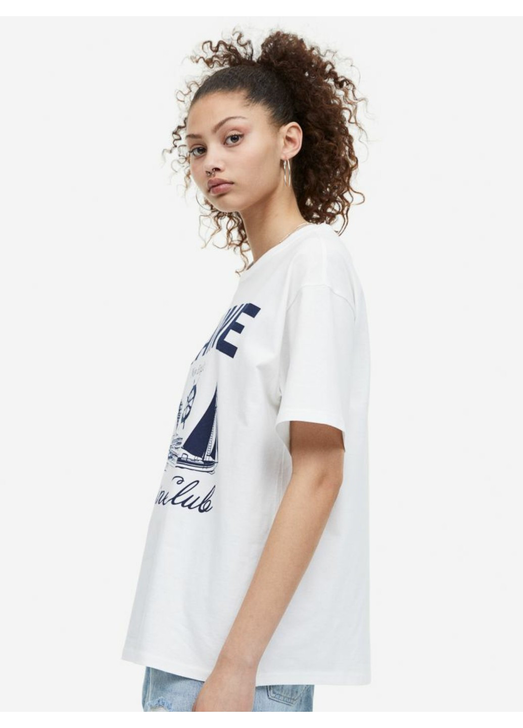 Белая летняя женская футболка оверсайз н&м (55930) xxs белая H&M
