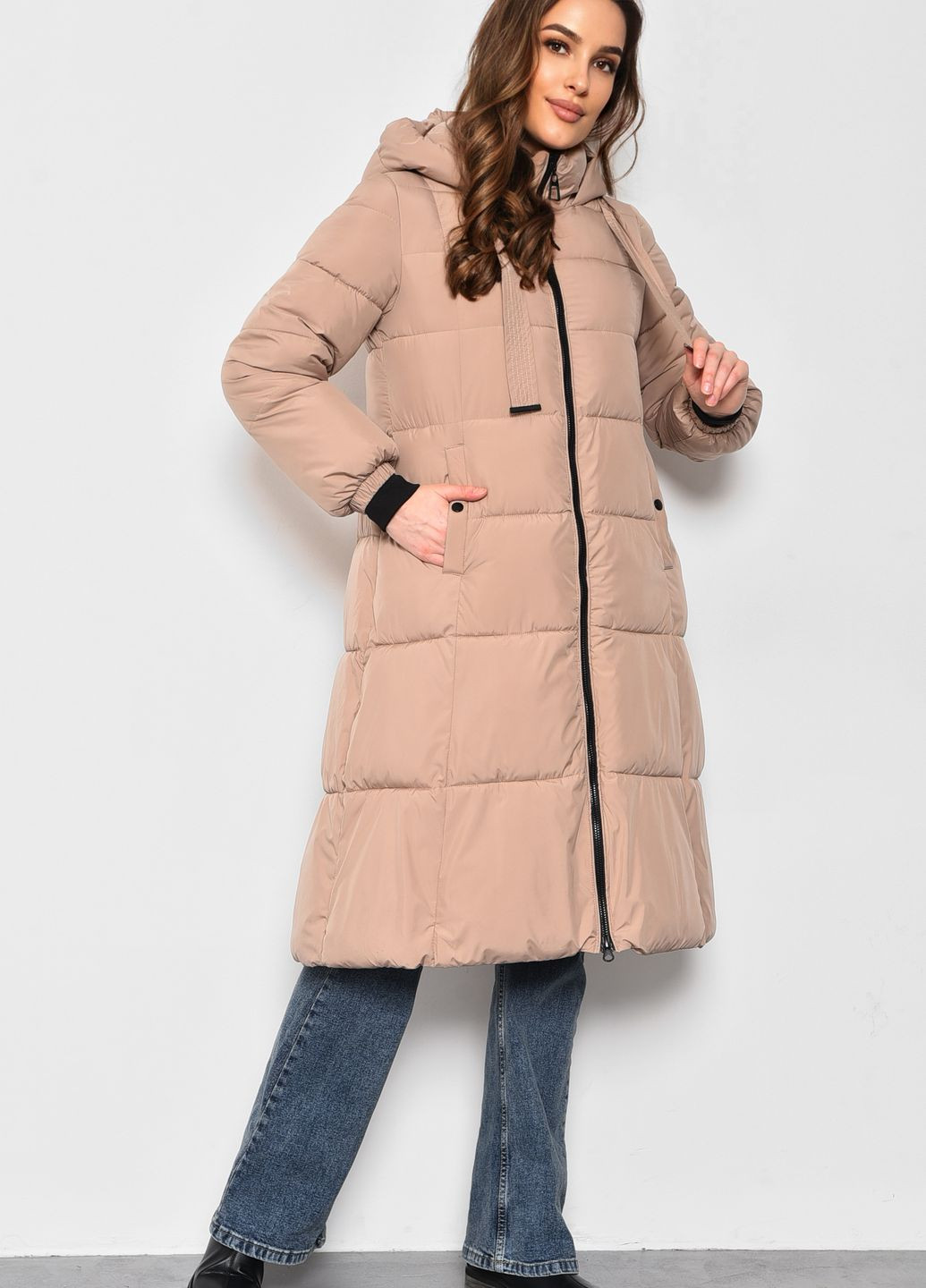 Бежевая демисезонная куртка женская еврозима бежевого цвета Let's Shop