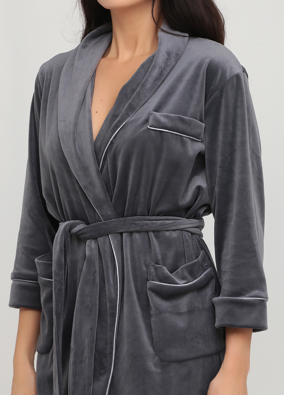 Халат жіночий велюровий з кантом Графіт Maybel (257782262)