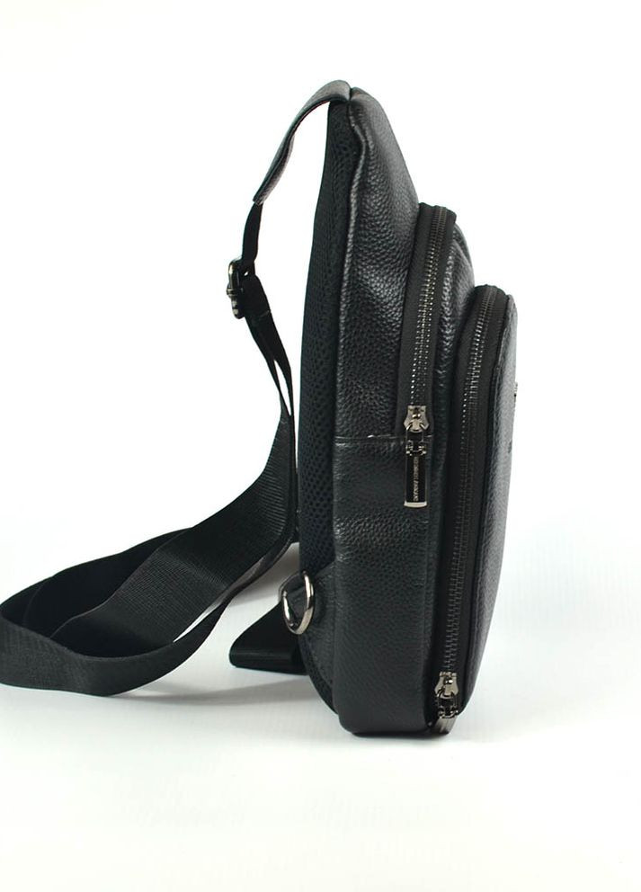 Мужской кожаный рюкзак слинг сумка из натуральной кожи черная нагрудная сумочка на одно плечо No Brand (266914616)