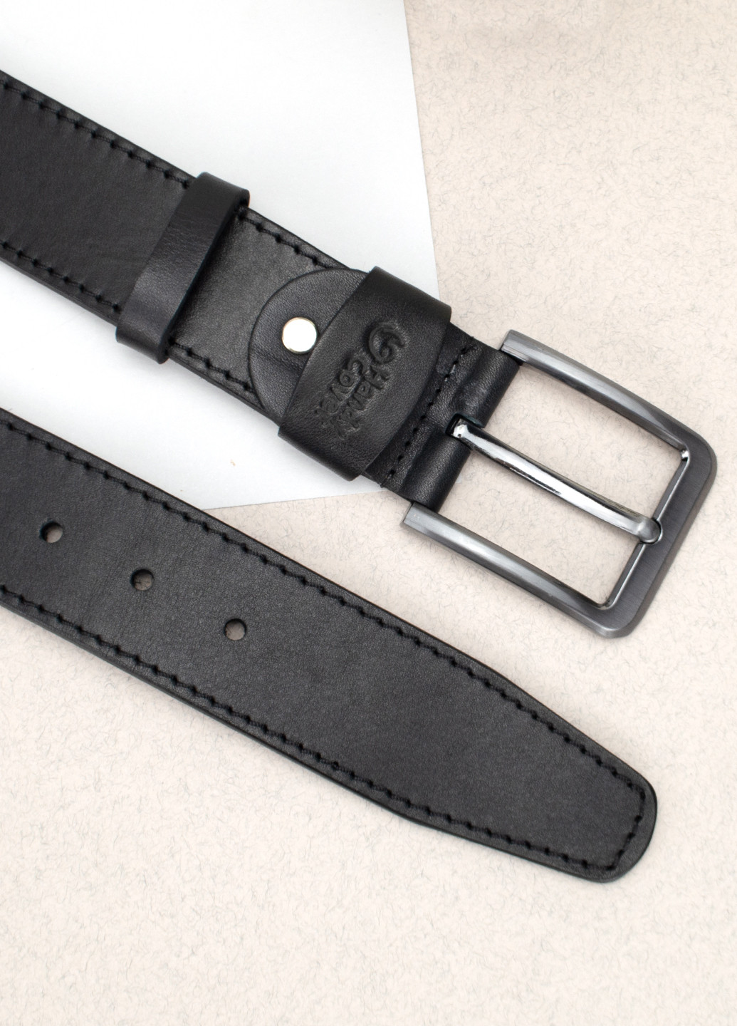 Ремень мужской кожаный со строчкой HC0072 черный (130 см) HandyCover (264197168)