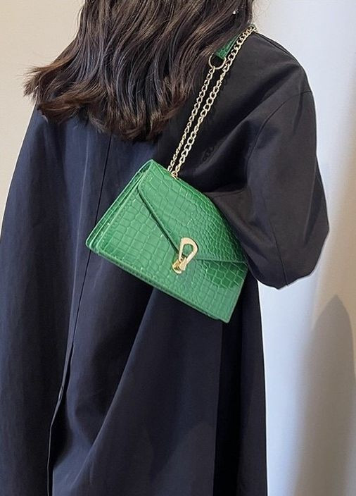 Женская классическая сумка 3120-6585 через плечо кросс-боди на цепочке рептилия зеленая No Brand (276070756)