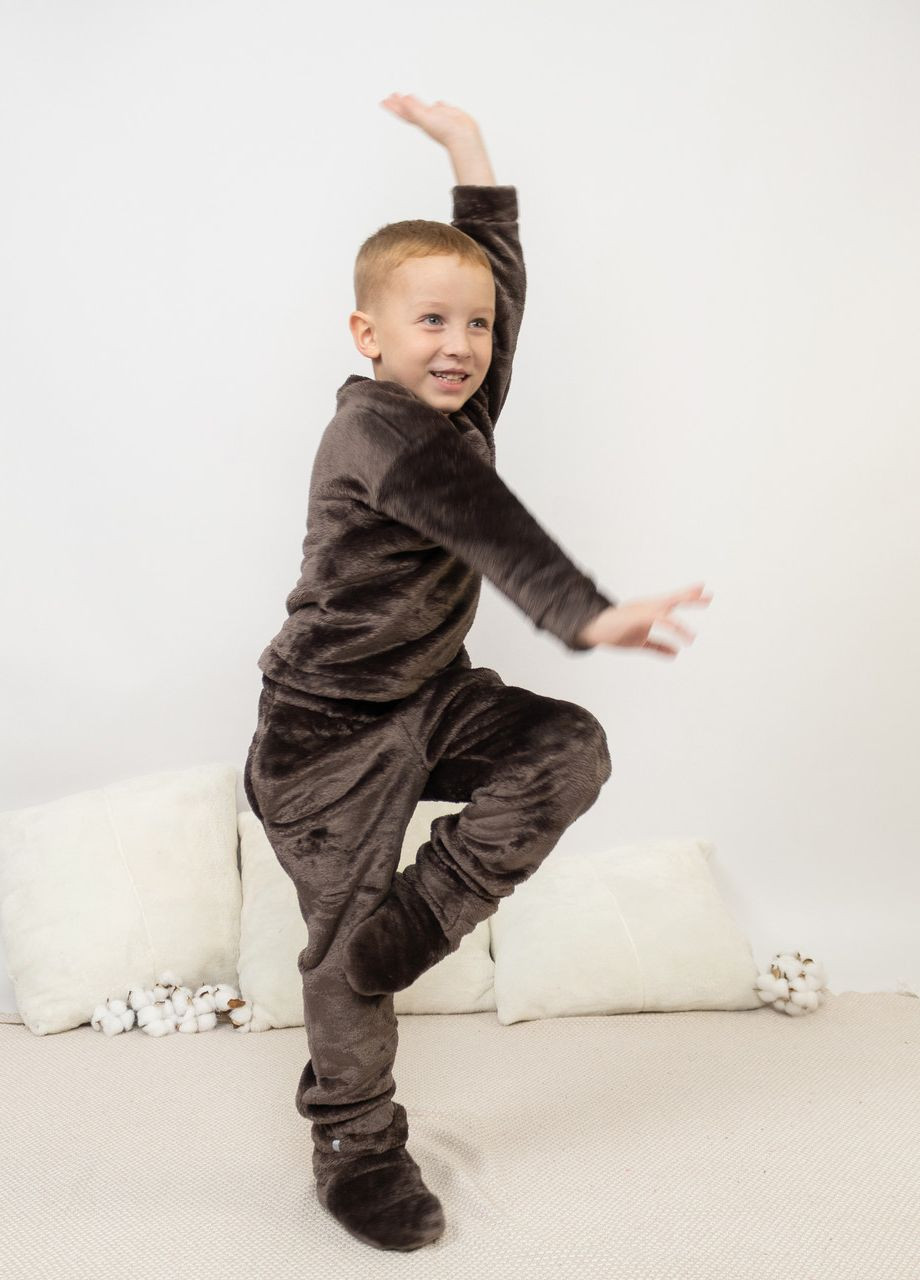 Темно-коричневая пижама детская домашняя махровая кофта со штанами шоколадный Maybel