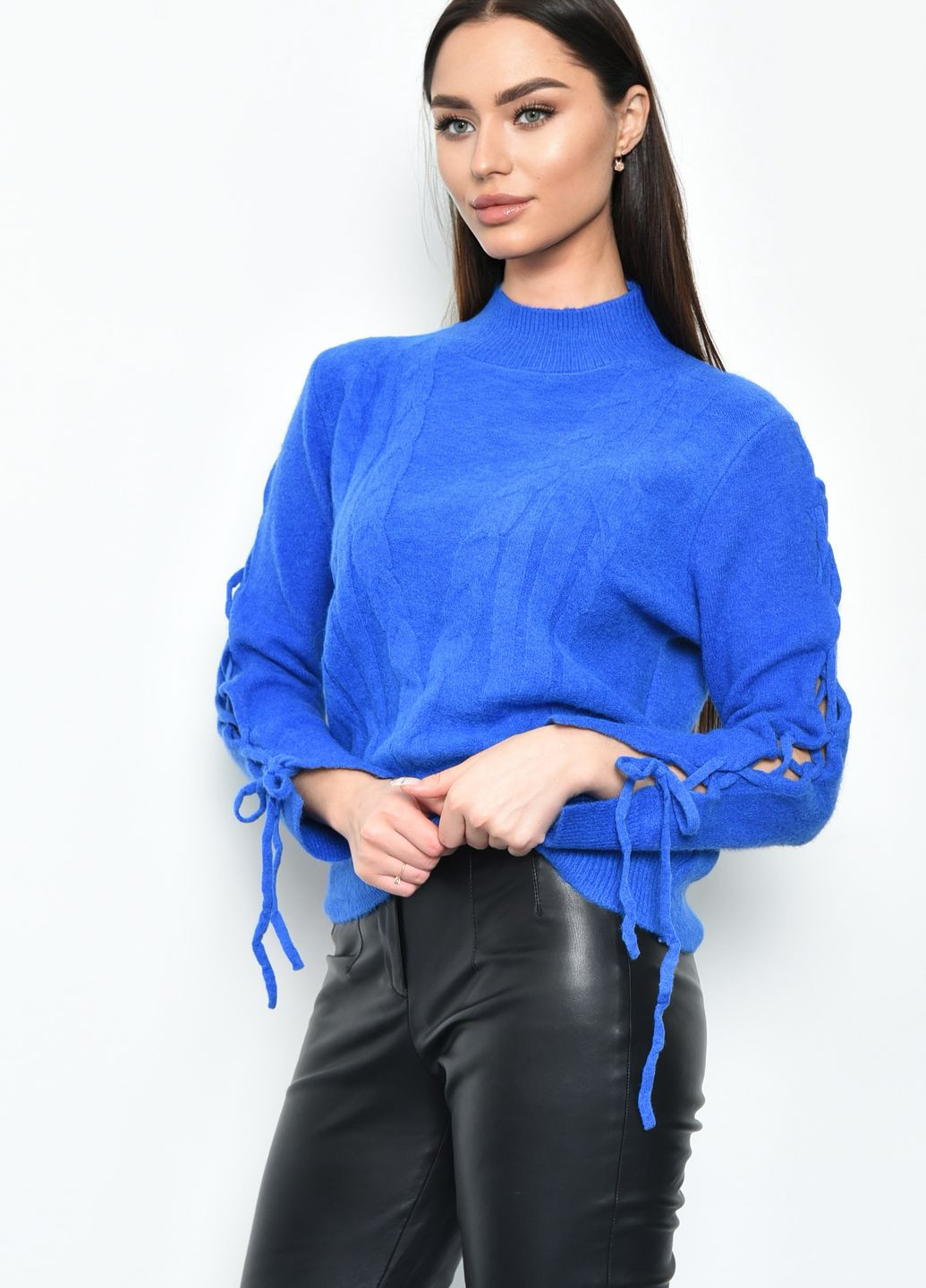 Синій зимовий светр жіночий ангора синього кольору пуловер Let's Shop
