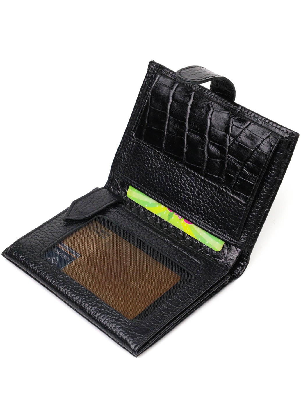 Фактурне портмоне для чоловіків з натуральної шкіри з тисненням під крокодила 22057 Чорний Bond (262158003)
