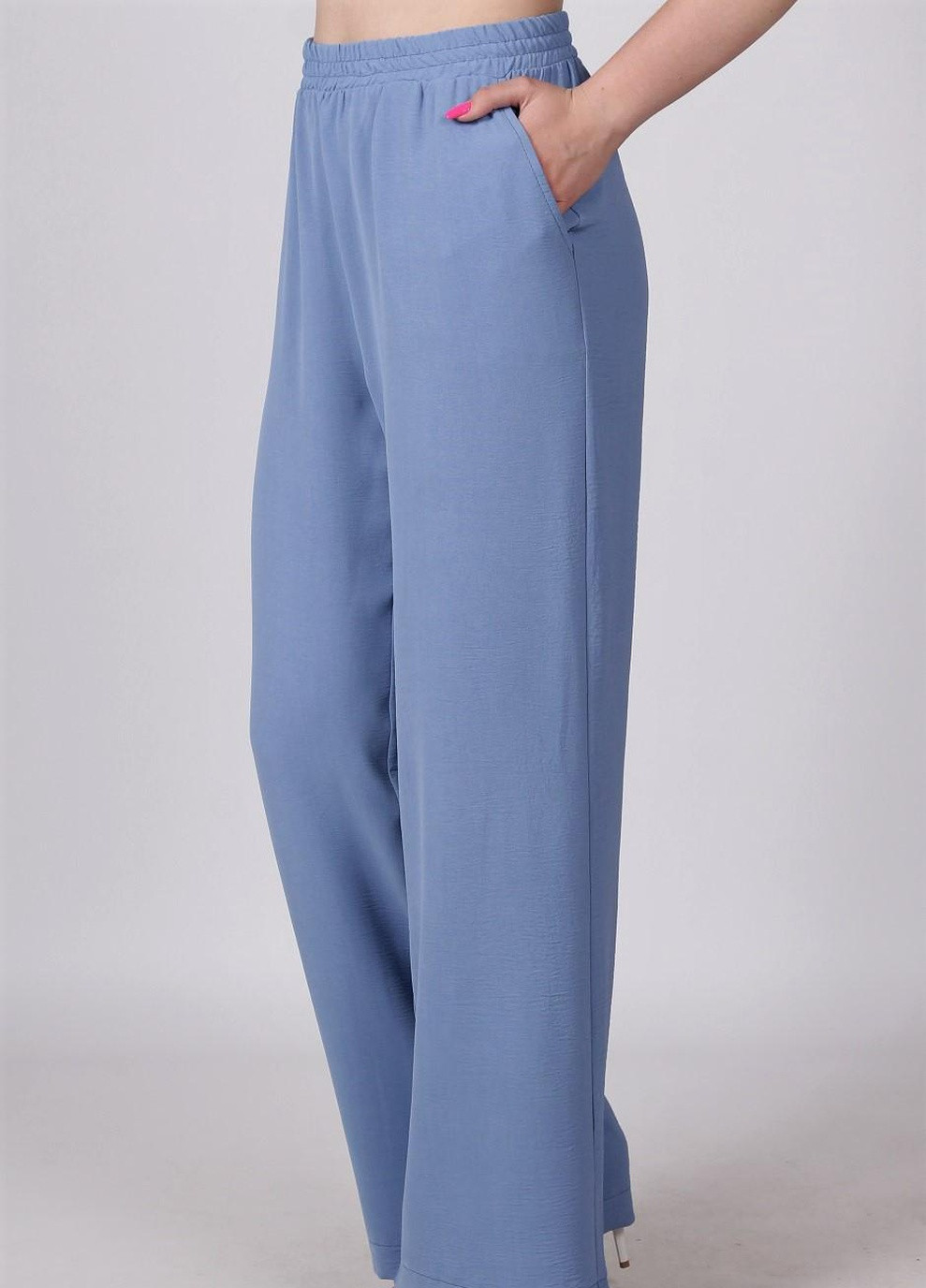 Штани вільного крою жіночі 014 однотонний костюмна тканина сині Актуаль (259445073)