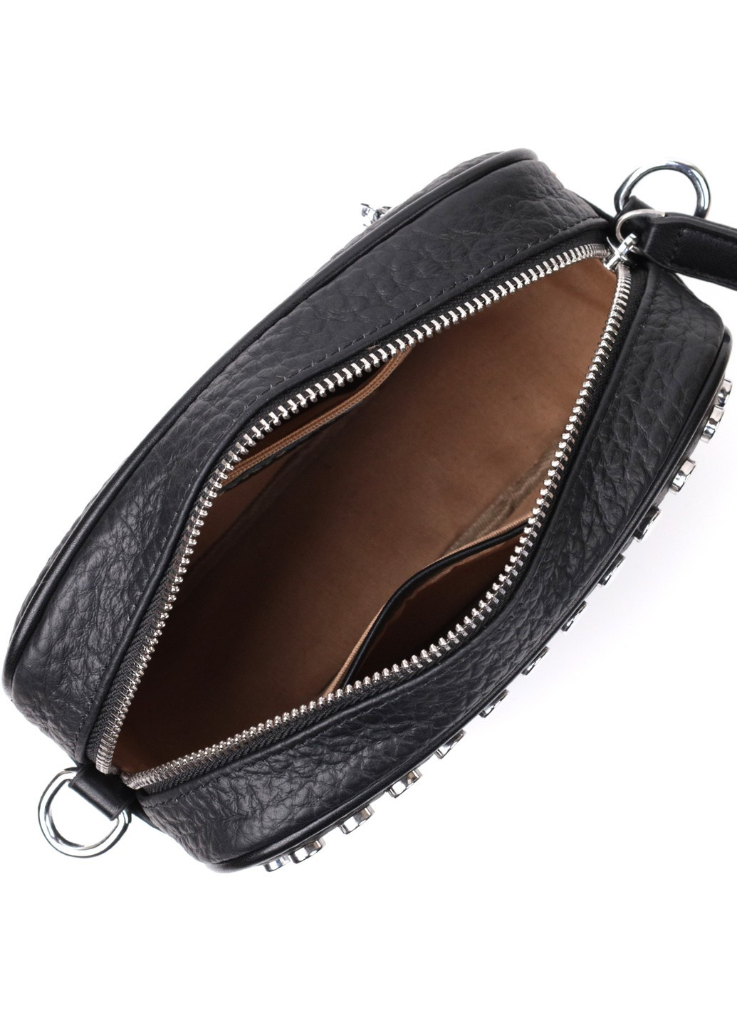 Стильна сумка декорована металевими кнопками з натуральної шкіри 22333 Чорна Vintage (276461798)