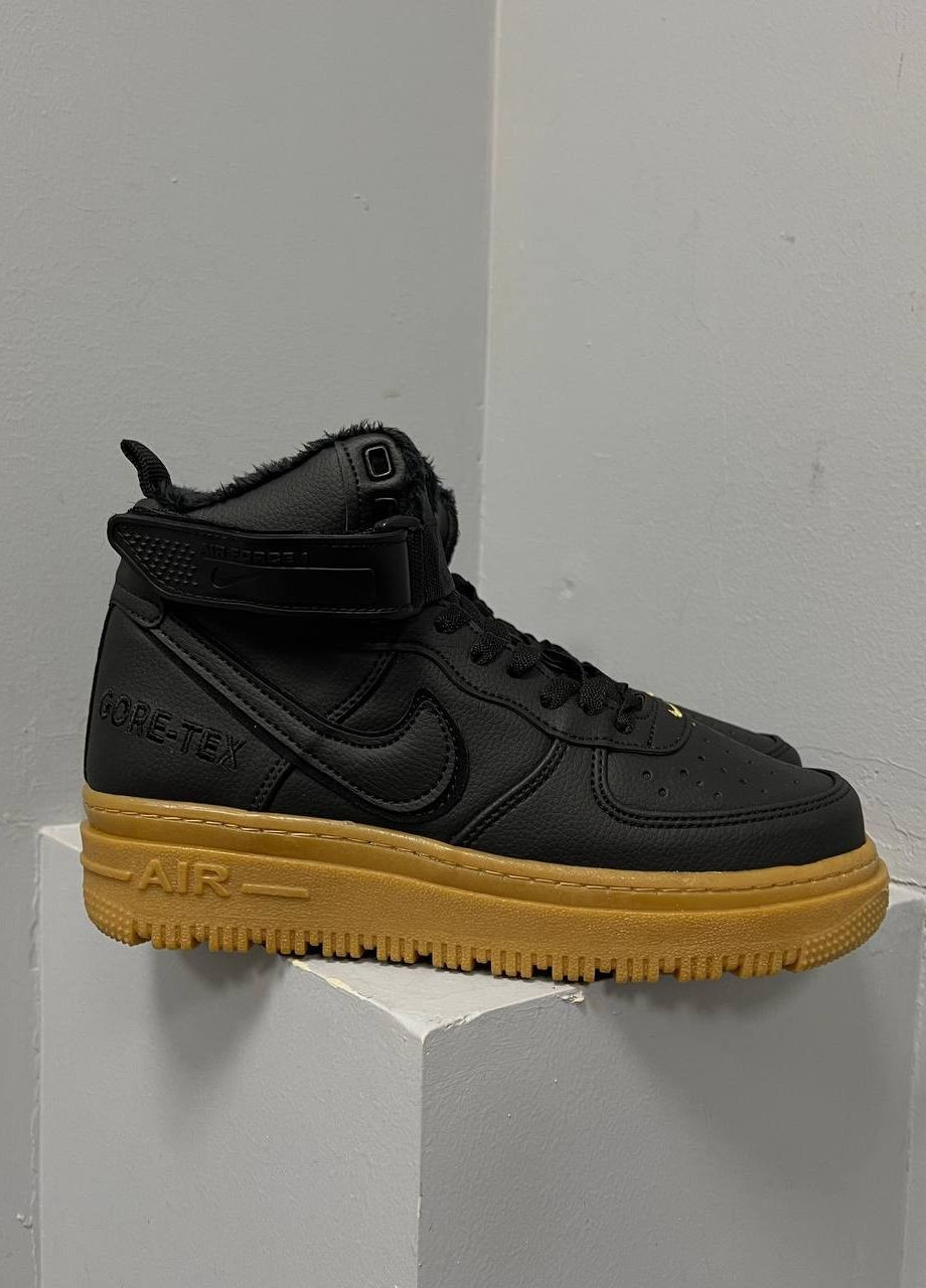Чорні кросівки чоловічі 1 gore-tex boot black brown fur, вьетнам Nike Air Force