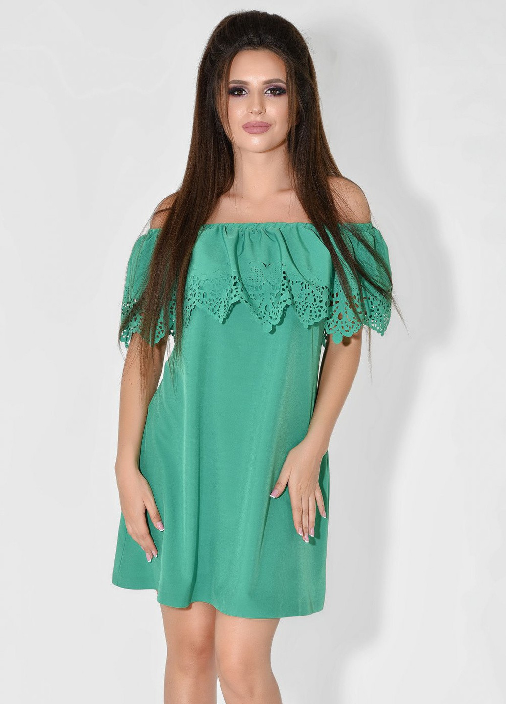Зелена літні сукні літня сукня з відкритими плечима (ут000031855) Lemanta