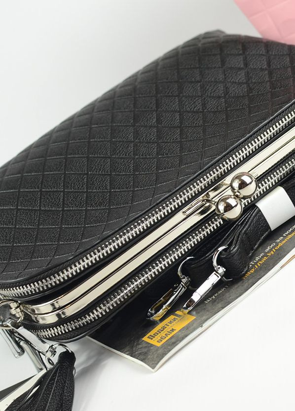 Чорна жіноча маленька сумка клатч з довгим ремінцем, сумочка крос-боді три відділи з еко-шкіри No Brand (266914607)