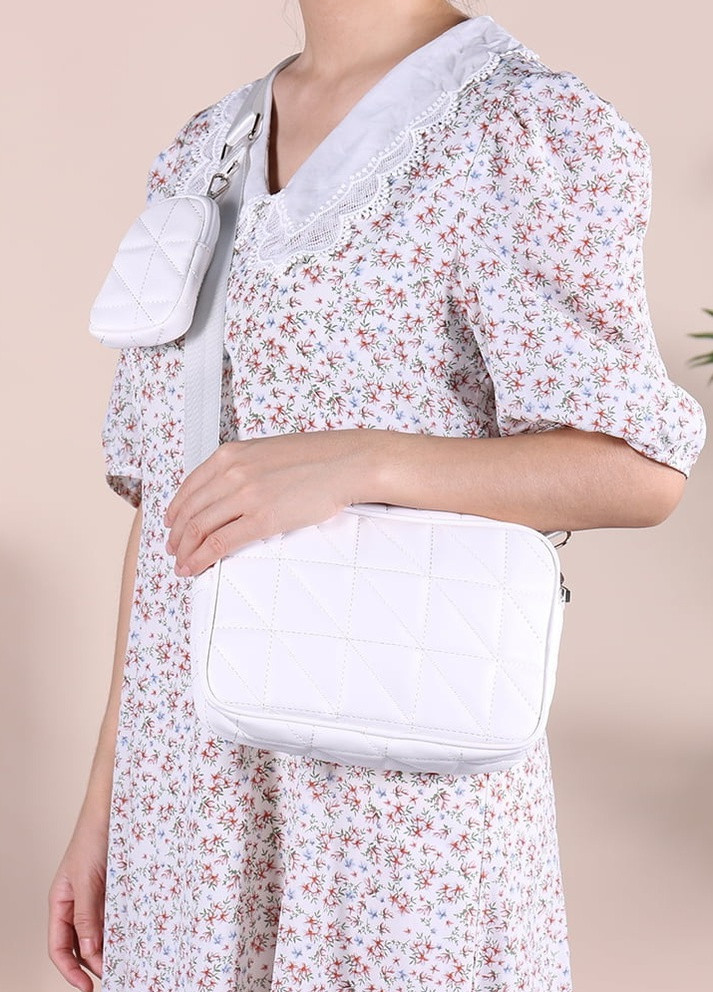 Женская классическая сумочка стеганая кросс-боди с кошельком T-149 белая No Brand (259365518)