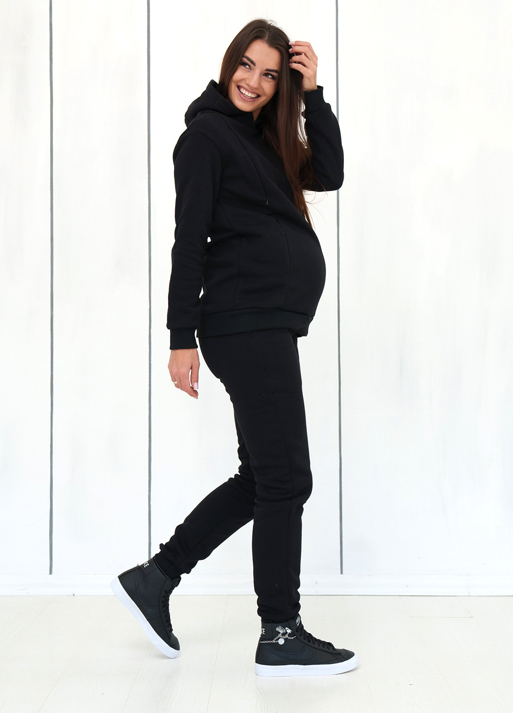 Штани для вагітних трикотаж з начосом з широким бандажним поясом Матуся теплі штани (267230222)