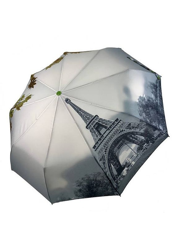 Зонт женский полуавтомат TheBest 544 на 9 спиц с Эйфелевой башней и листьями Серо-зеленый No Brand (260557157)