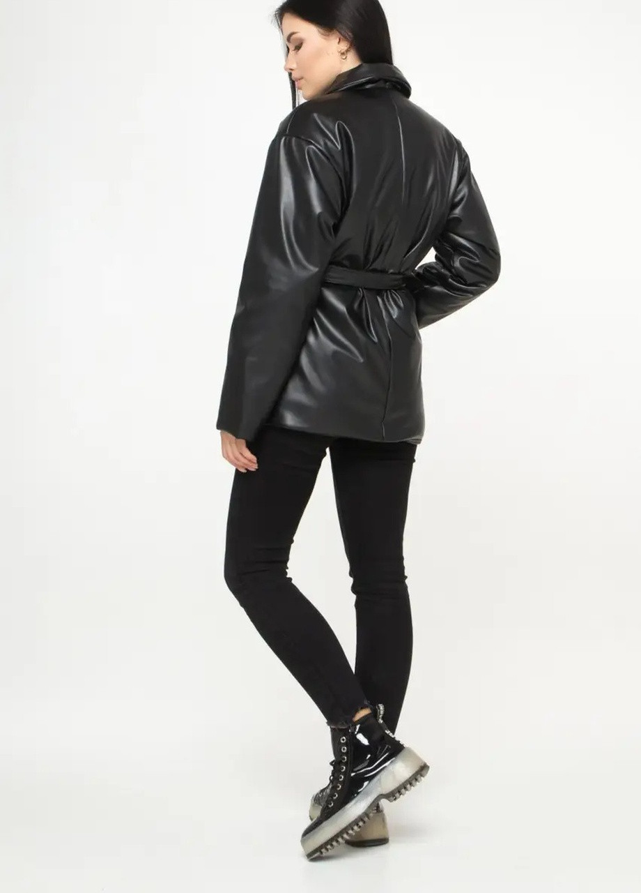 Чорна демісезонна жіноча шкіряна куртка молодіжна SK