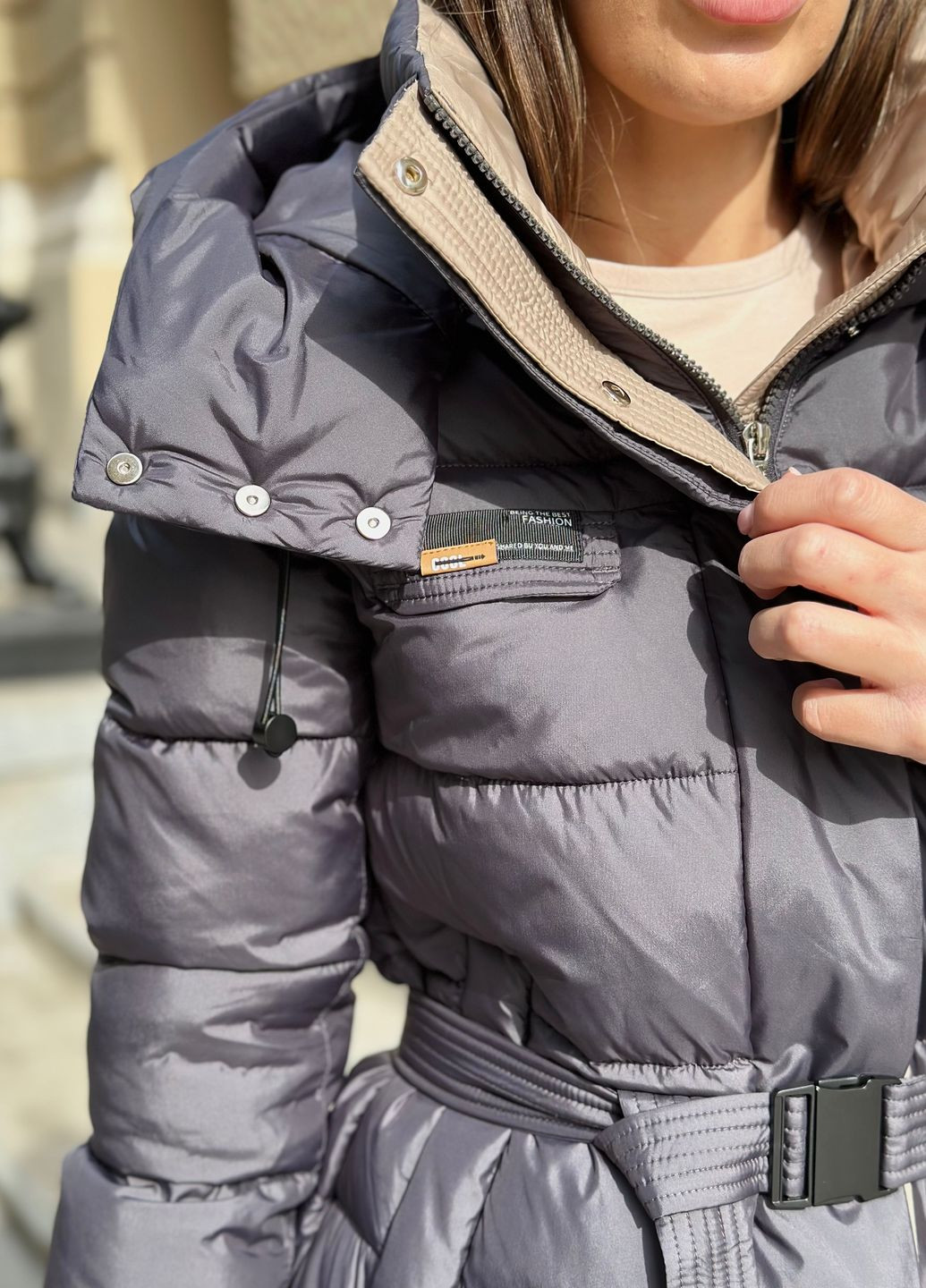 Графітове зимнє Жіноче зимове довге пальто 70672 Fodarlloy