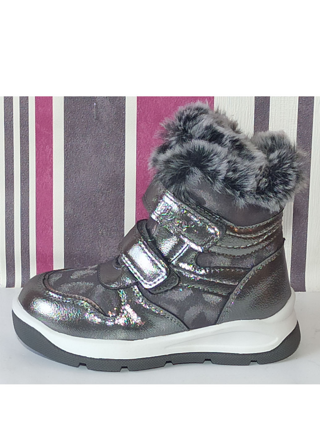 Серебряные повседневные зимние зимние ботинки для девочки на овчине н219 23-15,4см 24-15,9см Clibee