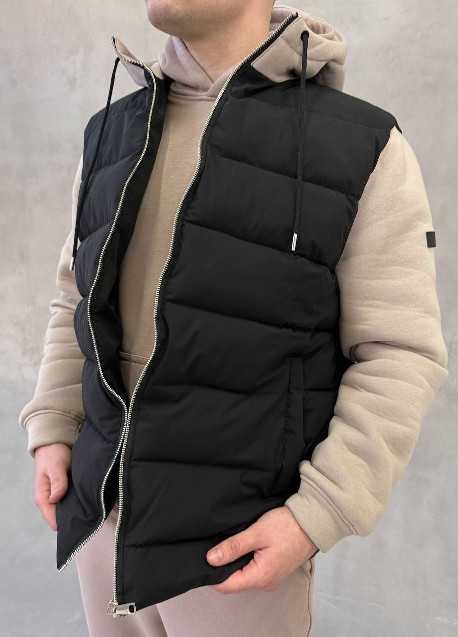 Комбінована демісезонна куртка з трикотажними рукавами та капюшоном infinity Vakko