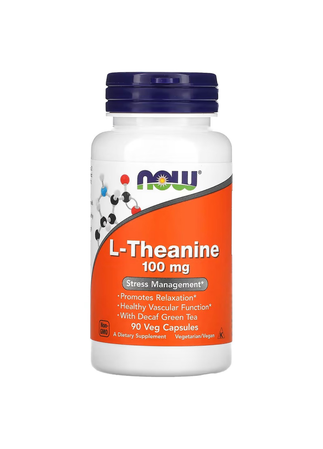 Л-Теанін із Зеленим Чаєм без Кофеїну L-Theanine 100мг - 90 вег.капсул Now Foods (278006745)