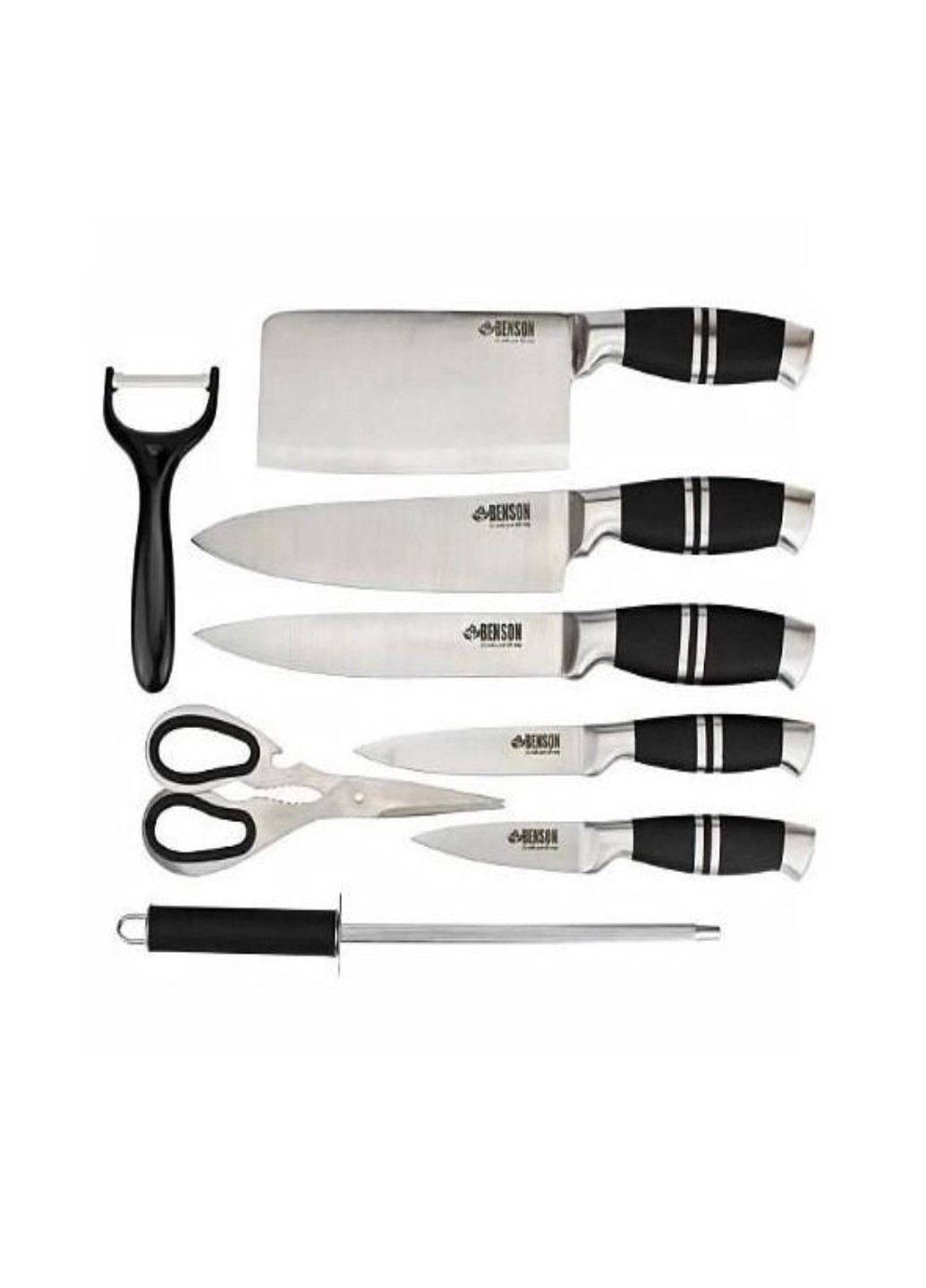 Набір кухонних ножів із підставкою 8 в 1 BN 402 Benson сірий, нержавіюча сталь