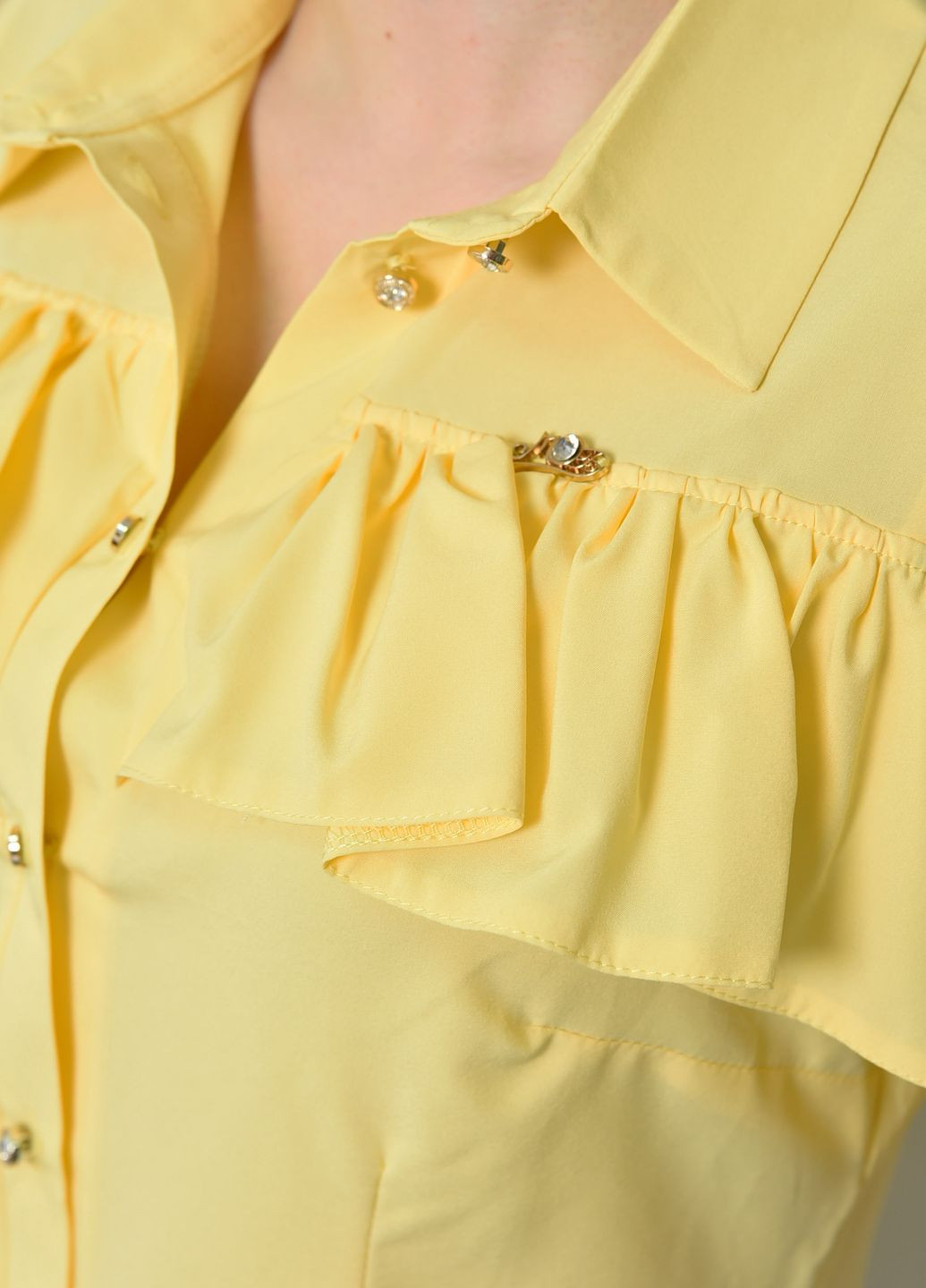 Желтая летняя блуза женская однотонная желтого цвета с баской Let's Shop