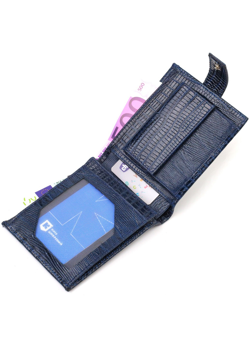 Зручний горизонтальний гаманець для чоловіків із натуральної шкіри з тисненням 21887 Синій Canpellini (259829963)