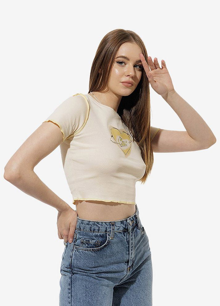 Бежевая летняя женская короткая футболка слим цвет бежевый цб-00220337 Divon