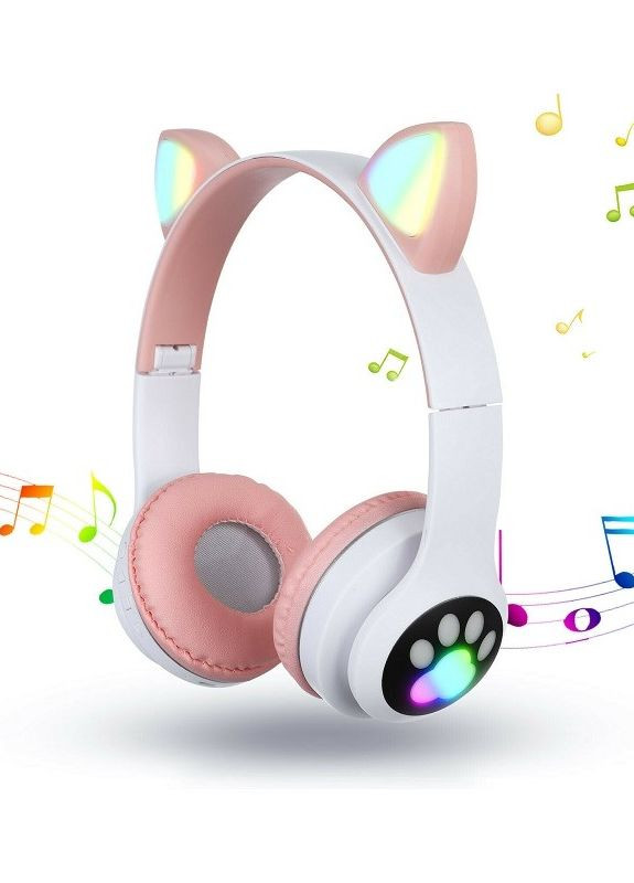 Навушники бездротові Cat Ear VZV-24M Bluetooth з різнокольоровим LED підсвічуванням та котячими вушками Рожеві No Brand (277233023)