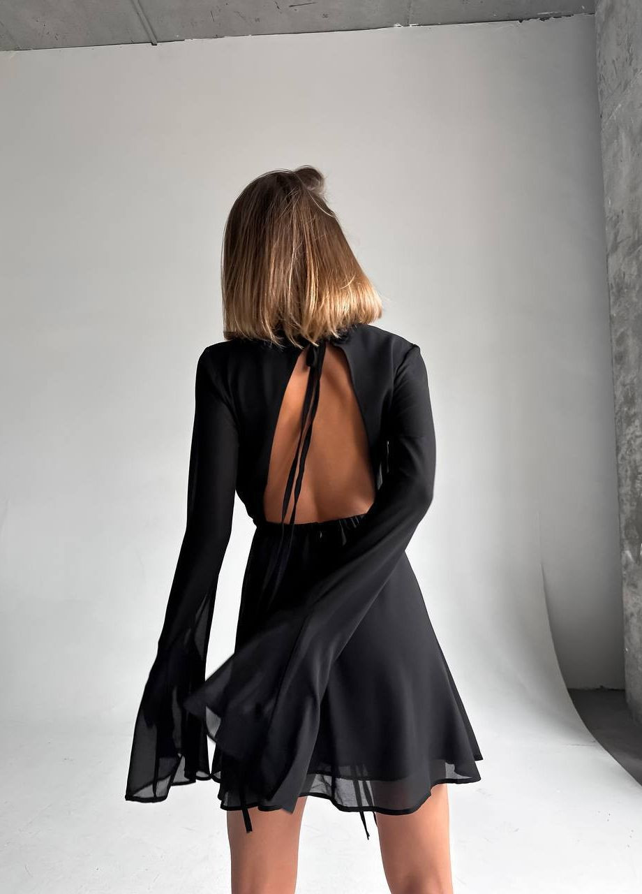 Черное повседневный, вечернее платье клеш, с открытой спиной Garna однотонное