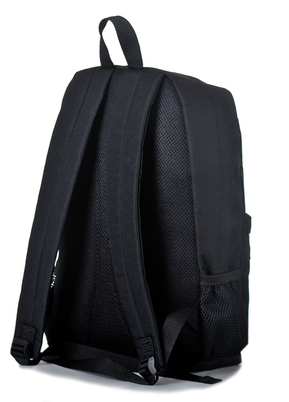 Вместительный черный однотонный молодежный рюкзак прочной ткани с дышащей спинкой с модным белым рисунком сова No Brand (260597016)