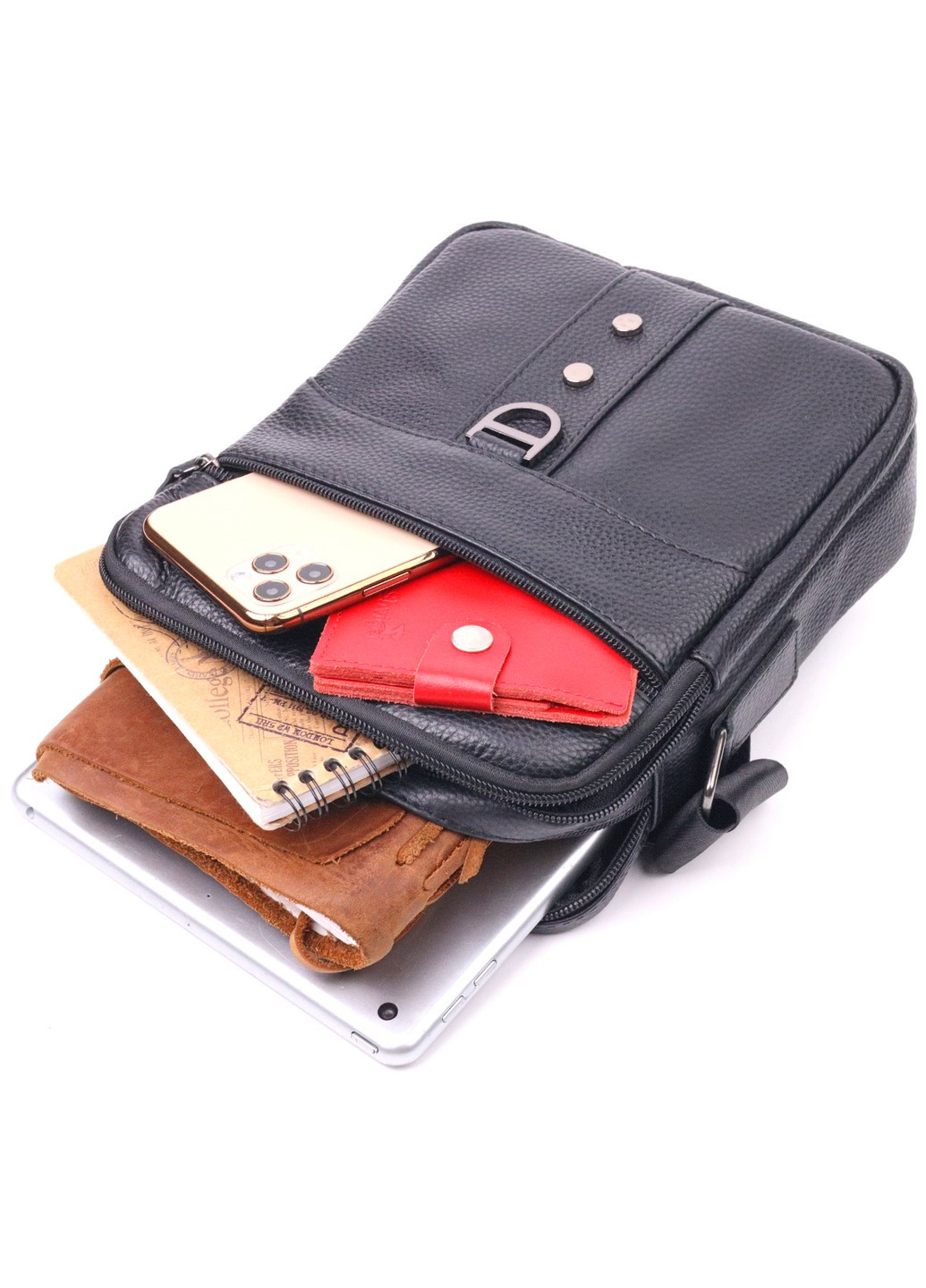 Практична чоловіча сумка з натуральної шкіри 21291 Чорна Vintage (258267919)