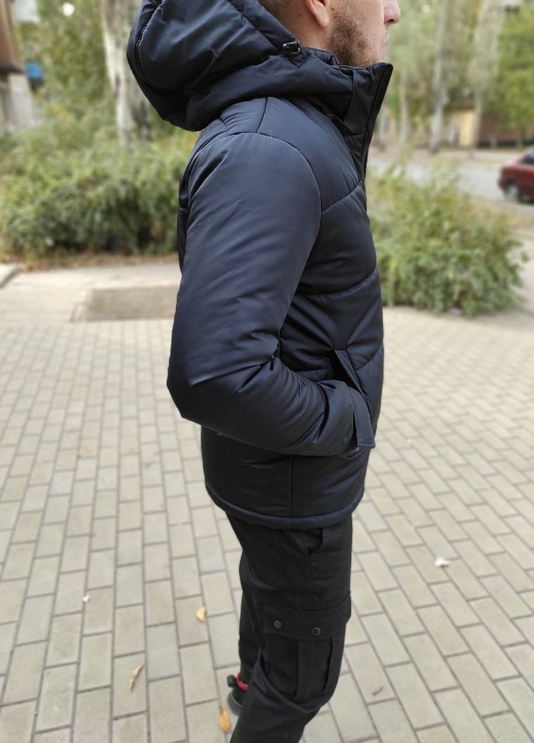 Темно-синяя зимняя утепленная куртка со съемным капюшоном Vakko