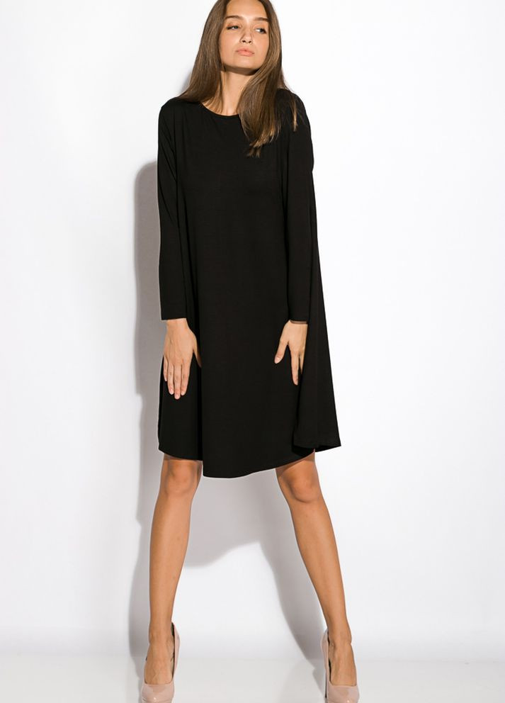 Черное кэжуал платье-туника с круглым вырезом (черный) Time of Style однотонное