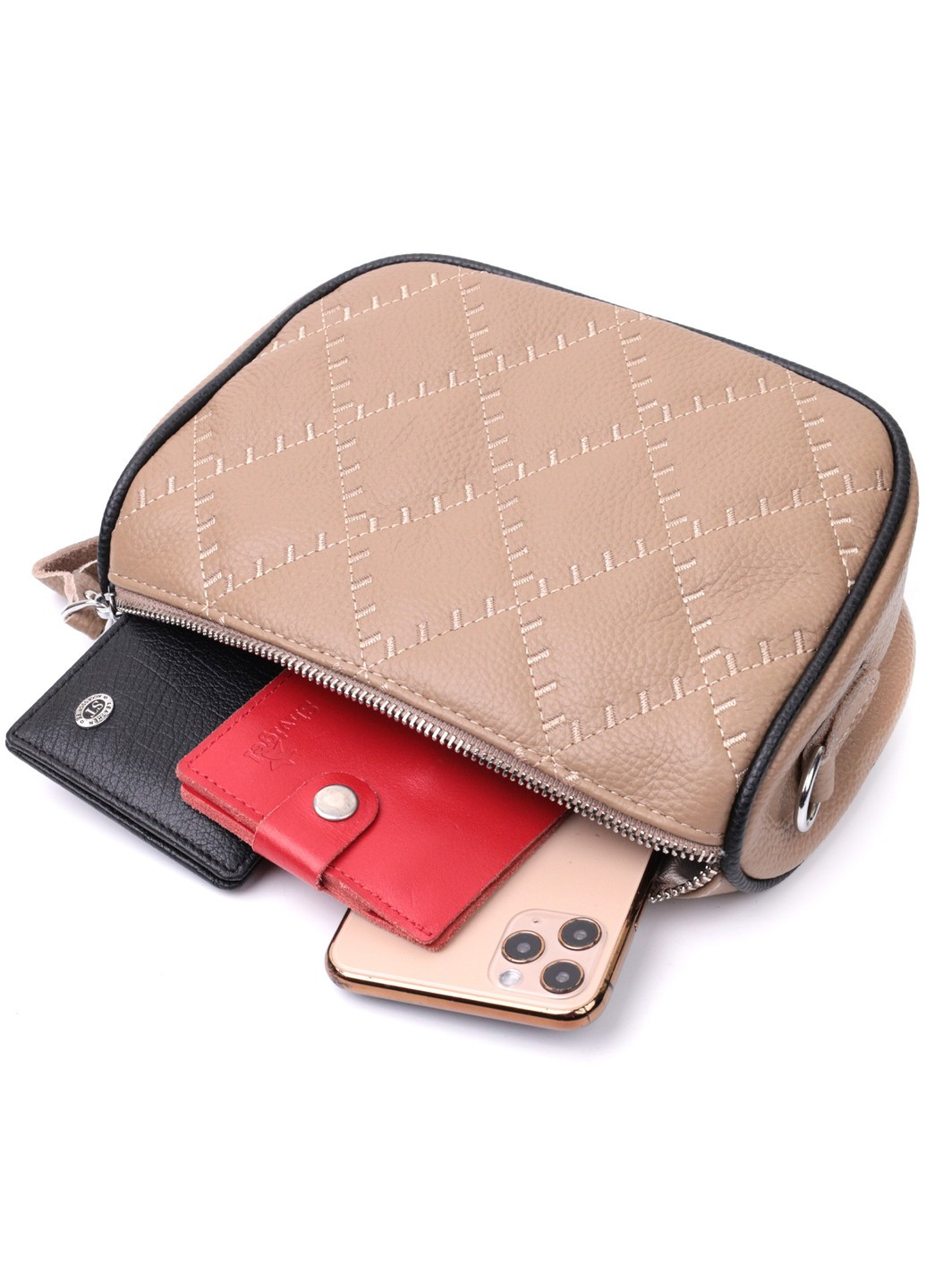 Полукруглая сумка кросс-боди для женщин из натуральной кожи 22392 Бежевая Vintage (276461713)