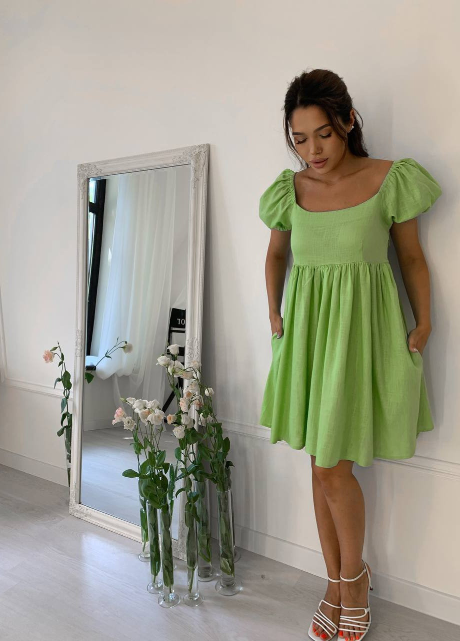 Салатова жіноча сукня льон No Brand