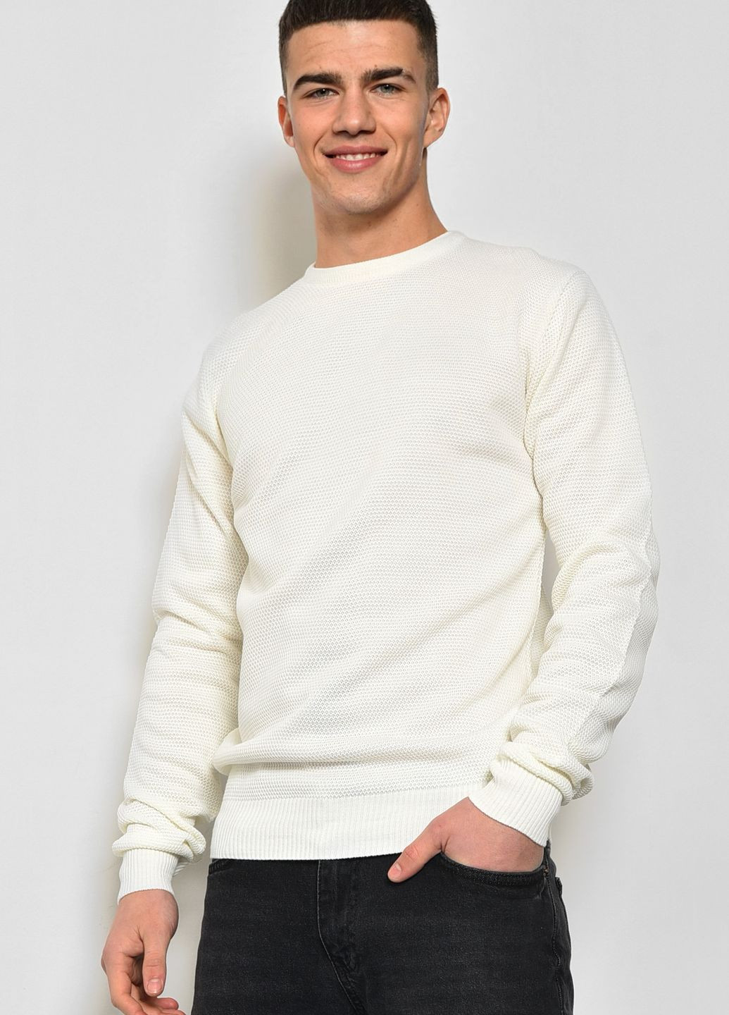 Молочний демісезонний светр чоловічий молочного кольору пуловер Let's Shop