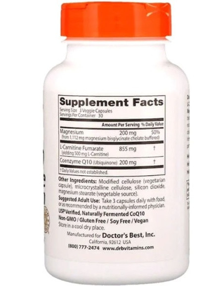 CoQ10 L-Carnitine Magnesium 90 Veg Caps DRB-00477 Doctor's Best (256719067)