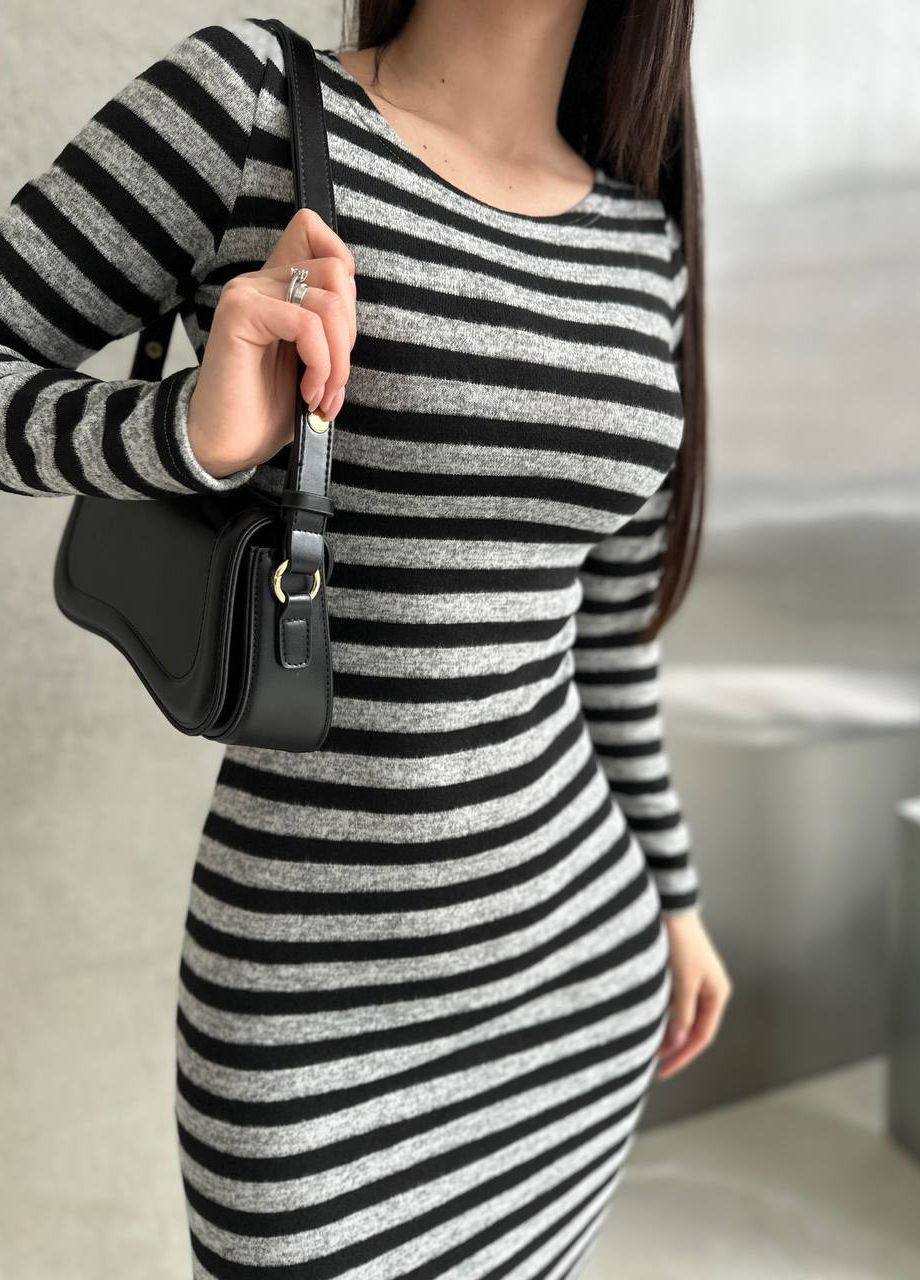 Сіра повсякденний, кежуал фігурна сукня міді ангора Vakko в смужку