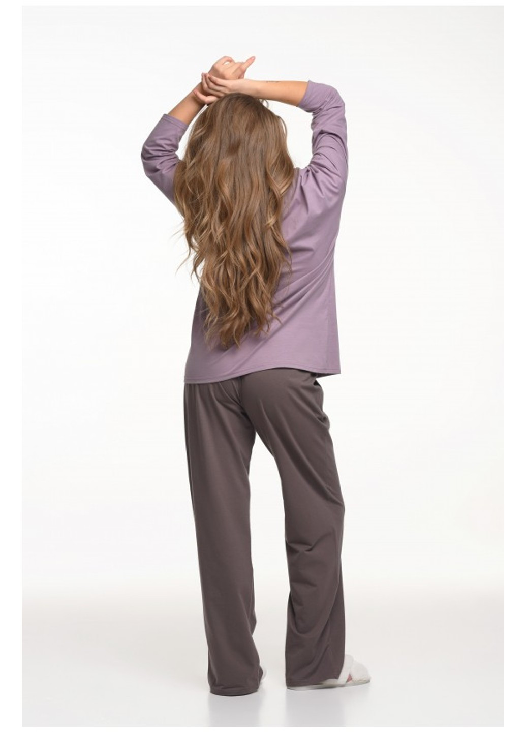 Фиолетовая всесезон хлопковая пижама с брюками и лонгсливом фиолетово-кофейная abilio lp-009 Luna