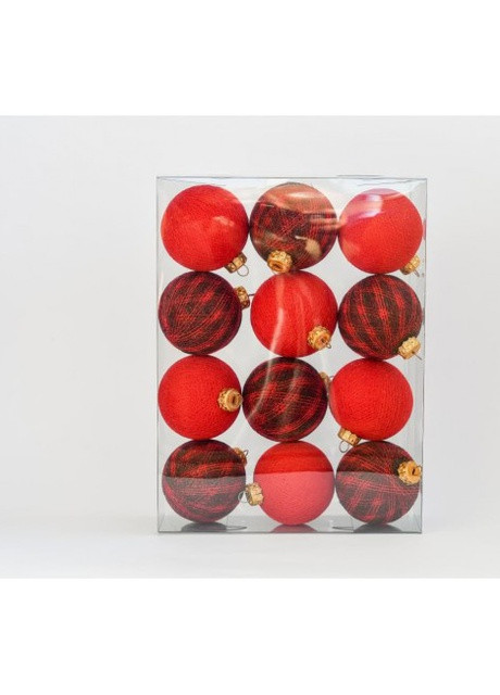 Набір ялинкових іграшок з нитяних кульок 6,5 см, 12 шт Червоний мікс Cotton Ball Lights (257986219)