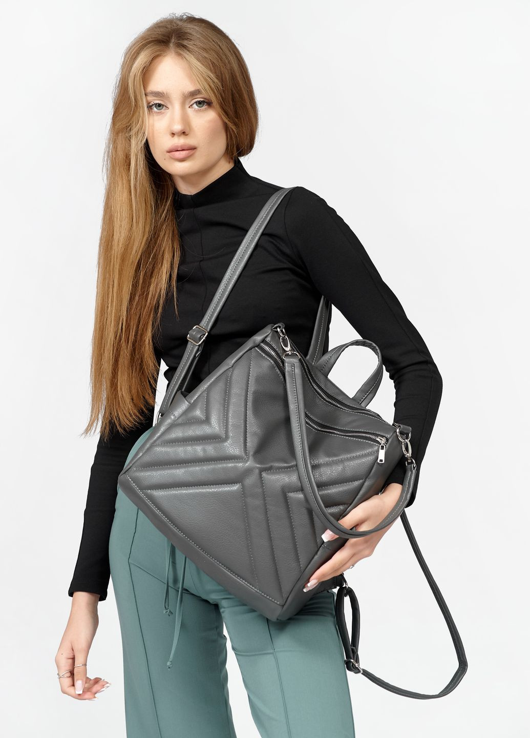Женский рюкзак-сумка Trinity строченный графитовый Sambag (260271096)