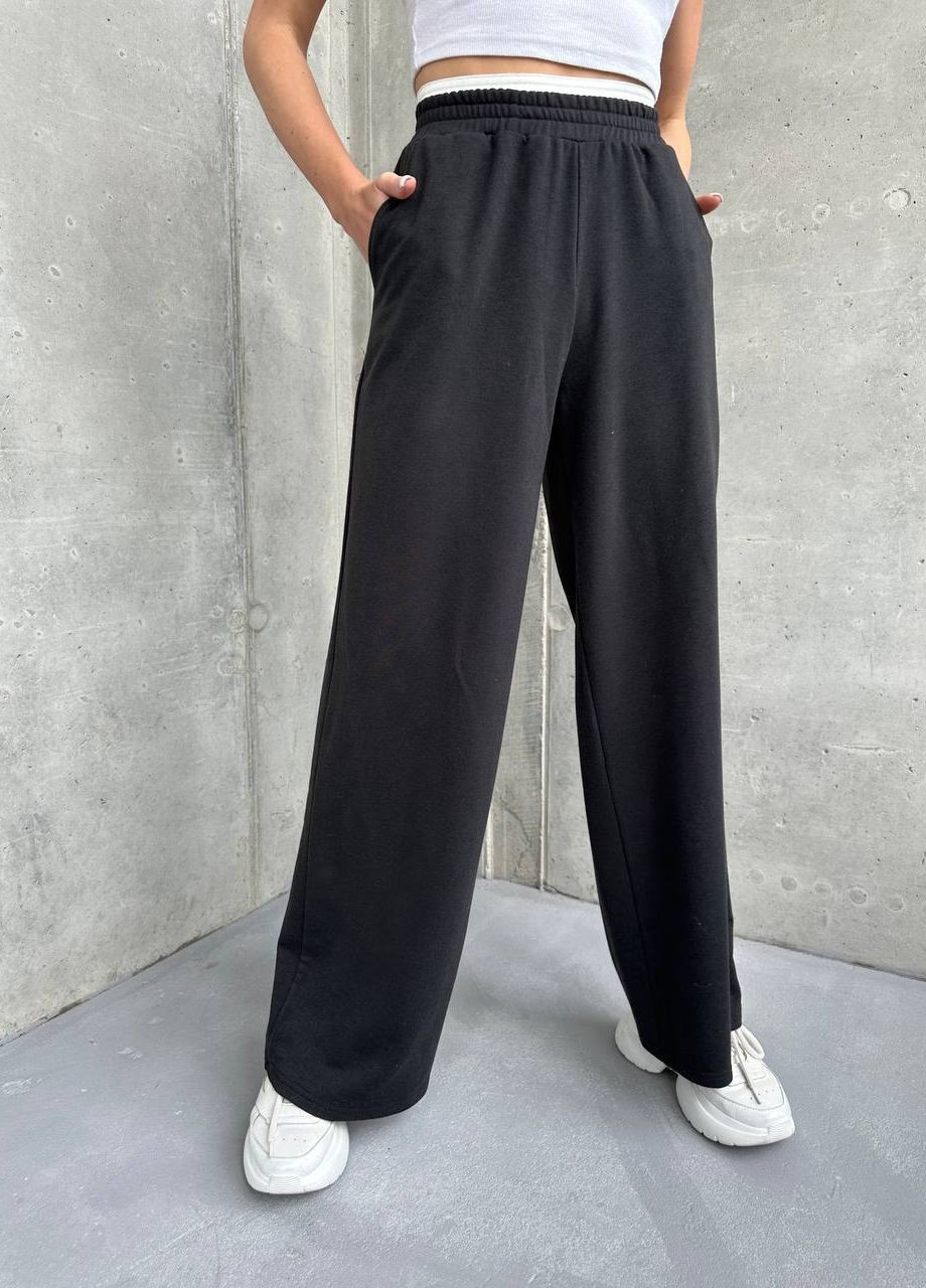 Модні чорні широкі брюки з трикотажу двонитка InFashion брюки (275657294)
