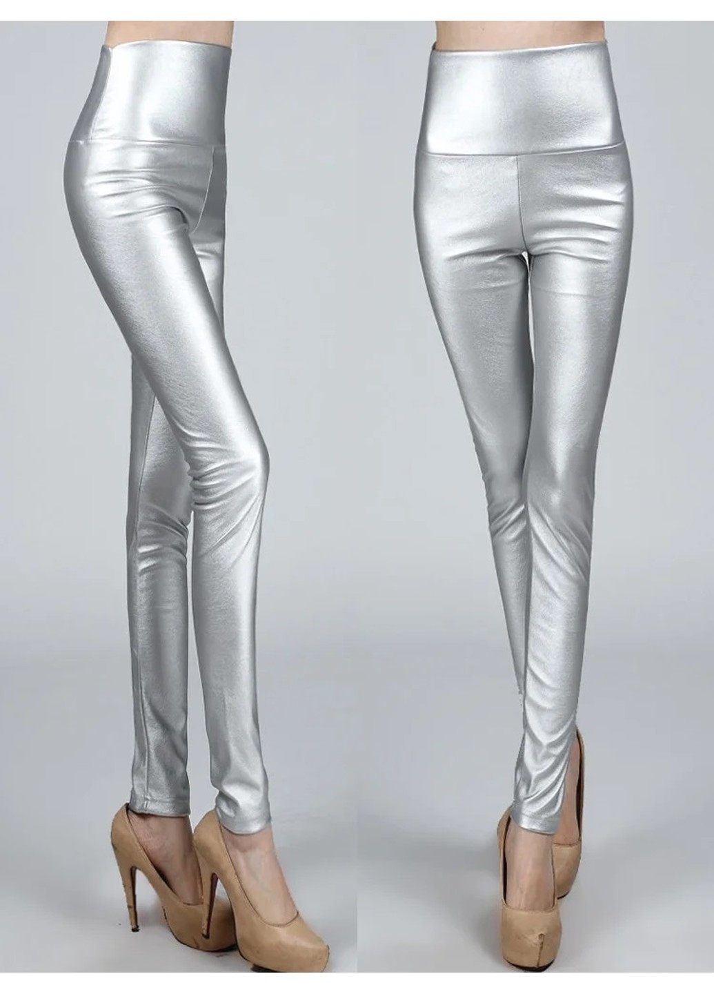 Жіночі лосини утеплені із екошкіри срібні No Brand (271960866)