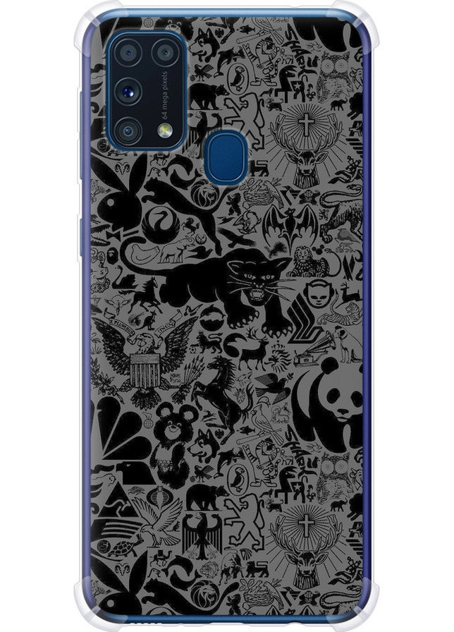 Силіконовий протиударний с посиленими кутами чохол 'Чорно-сірий стікер бомбінг' для Endorphone Samsung Galaxy M31 M315F (259319147)